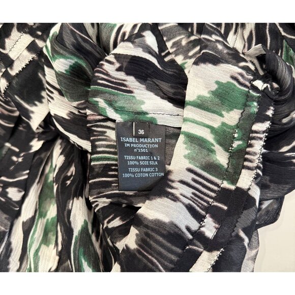 Isabel Marant Silk Multicolor Lace Up Short Sleeve Blouse Size 36 Semi Sheer - Picture 10 of 11